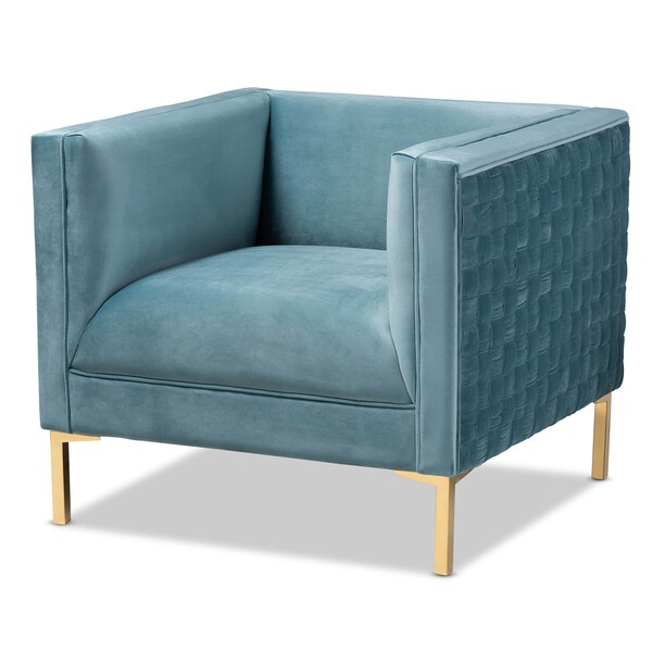 Baxton Studio Seraphin Light Blue Velvet Upholstered Gold Finished Armchair 157-9795 - main